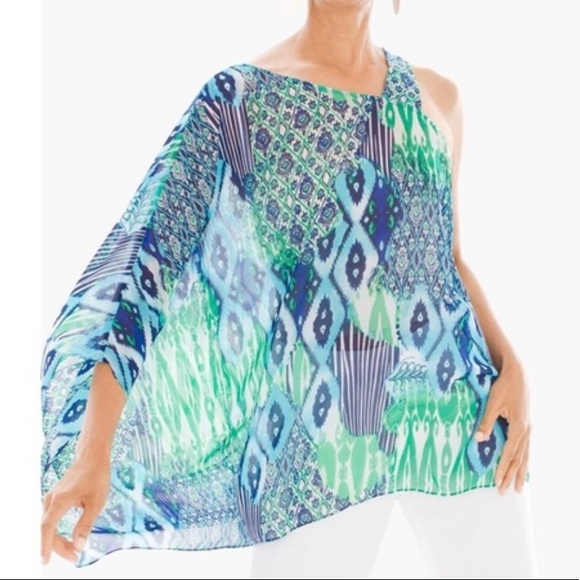 Chico's Tops - CHICO'S TRAVELERS chiffon 1-Shoulder poncho top M
